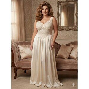 Vtg 90s Intimate Attitudes White Nylon Nightgown Full Sexy Womens Size 1X